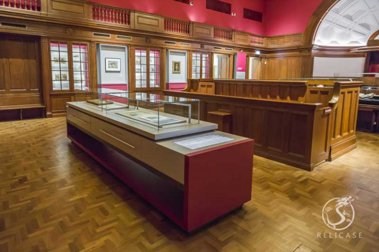 Museum display cases with drawers